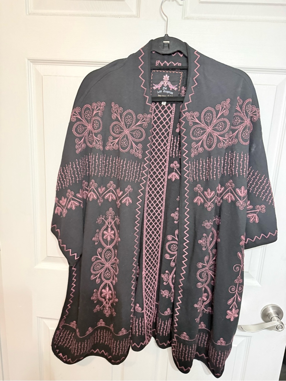 Johhny Was JW Los Angeles Joy Love Light Cardigan with Pink Embroidered Floral